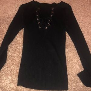 Black lace up shirt